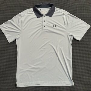 Under Armour HeatGear Polo Shirt Gray Striped Men’s Large Loose Fit Golf